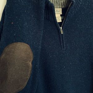 LL Bean 100% Shetland wool 1/4 zip sweater w/ elbow patches